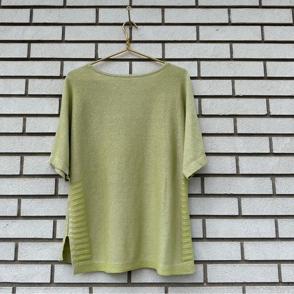 Chico’s Citron Green Shimmer Linen Blend Pullover Sweater Top L Metallic - Picture 7 of 11